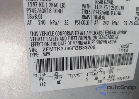 2015 Ford Edge Sel z USA, uszkodzony, nr VIN 2FMTK3J96FBB33709